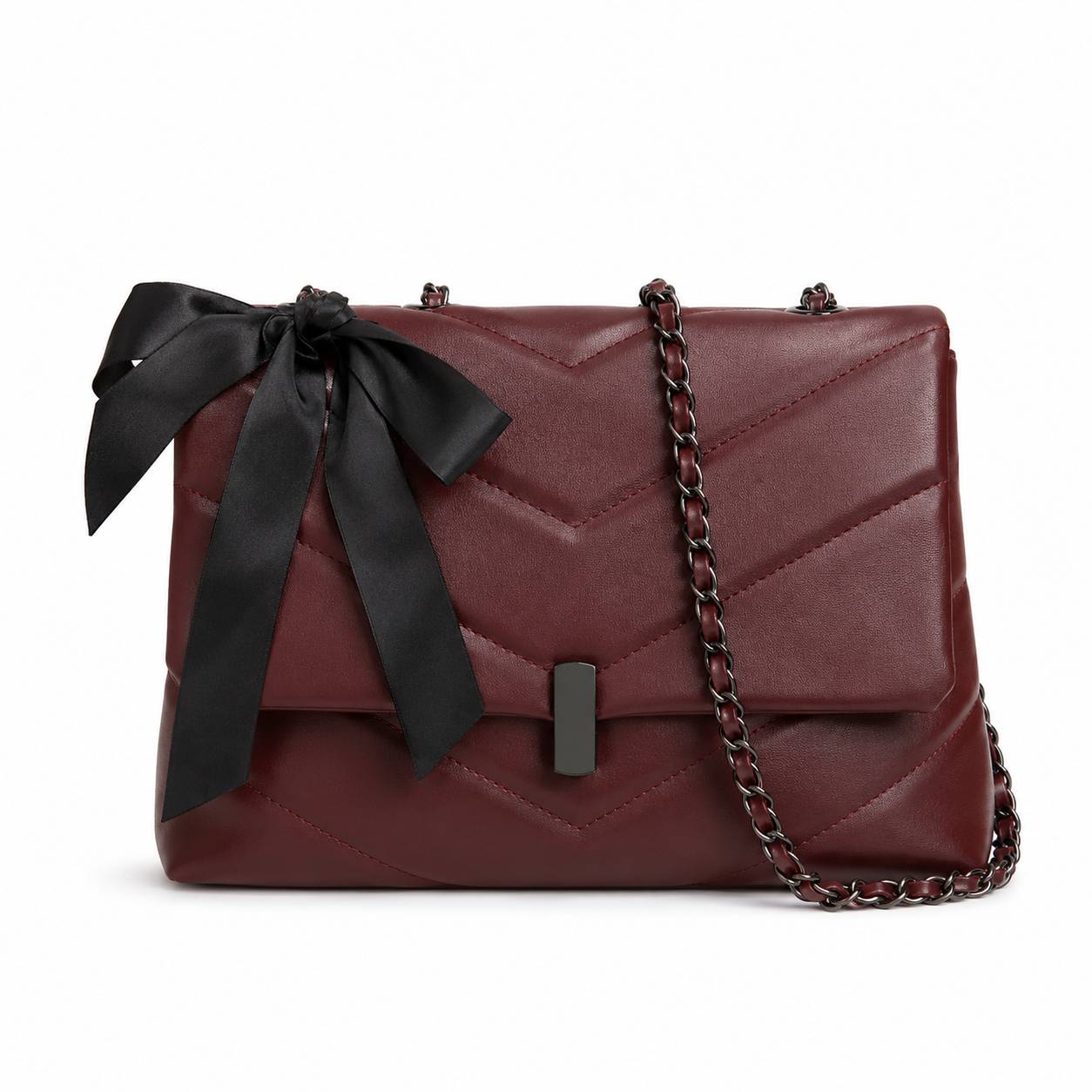 کیف وارداتی دوشی زنانه مدل پفکی Puffy Bag طراحی مینیمال با پاپیون تزئینی(زرشکی874)